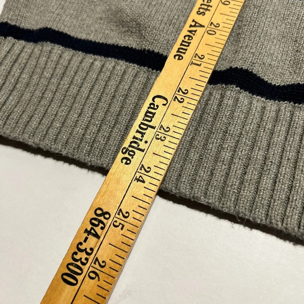 Polo Ralph Lauren Mens (L)Gray Navy Striped Cotton Quarter Zip Sweater
